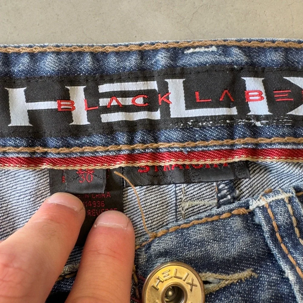Helix Black Label Mens Straight Leg Distressed Blue Denim Jeans 34x30